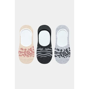 Leopard Mix Gri 3lü Babet Çorabı