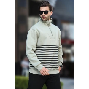 Çağla Yeşili Fermuar Yakalı Çizgili Sweatshirt 7056