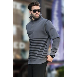 Füme Fermuar Yakalı Çizgili Sweatshirt 7056