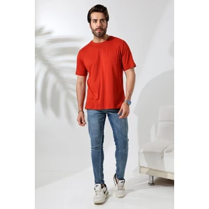 Erkek Pamuklu Penye Kompakt Bisiklet Yaka Comfort Fit Basic T-Shirt 21751 Kiremit