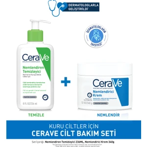 Kuru Ciltler Için Cilt Bakım Seti; Nemlendiren Temizleyici 236 ml Nemlendirici Krem Kavanoz 340 G