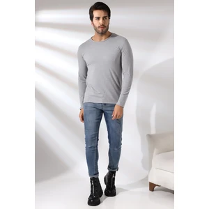Compact Penye Likralı Regular Fit Uzun Kol Pis V Yaka T-Shirt 19698 Grimelanj