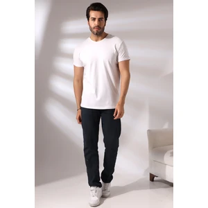 V Yaka Regular Fit Compact Pamuklu Esnek T-Shirt 19953 Beyaz