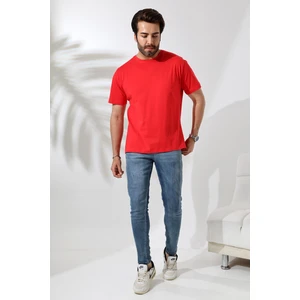 Erkek Pamuklu Penye Kompakt Bisiklet Yaka Comfort Fit Basic T-Shirt 21751 Kırmızı