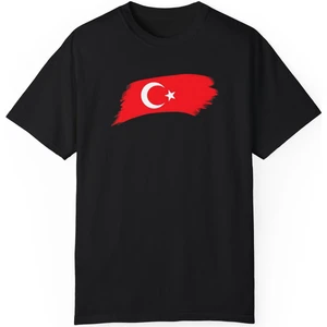 Türk Bayrağı Baskılı  Siyah Tişört