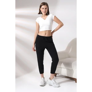 Önü Çımalı Paçası Lastikli Eşofman 21304 Siyah