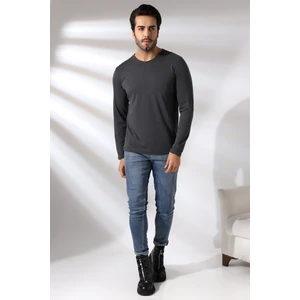 Compact Penye Likralı Regular Fit Uzun Kol Pis V Yaka T-Shirt 19698 Koyu Antrasitmelanj