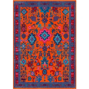 Rugs Modern Etnik Desenli Turuncu Mor Vintage Dokuma Taban Dijital Baskılı Halı Mira 1380