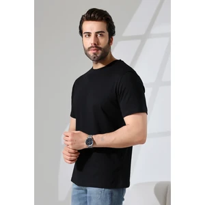 Erkek %100 Pamuklu Penye Kompakt Bisiklet Yaka Comfort Fit Basic T-Shirt 21751 Siyah