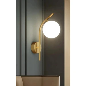 Modern Aplik Eskitme Gold Sarı Beyaz Glop Camlı Duvar Aplik E-27 Duy Elektrik ile Çalışır