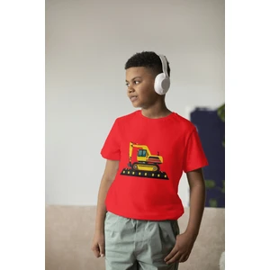 Erkek Çocuk %100 Pamuk Premium Iş Makinesi Baskılı Kısa Kol T-Shirt