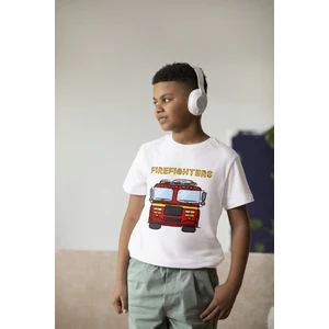 Erkek Çocuk %100 Pamuk Premium Itfaiye Arabası Baskılı Kısa Kol T-Shirt