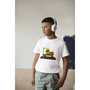 Erkek Çocuk %100 Pamuk Premium Iş Makinesi Baskılı Kısa Kol T-Shirt