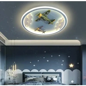 3 Renk Kumandalı Dimmer Özellikli Led Avize Uçak Sky Model Çocuk Odası Avize Mavi