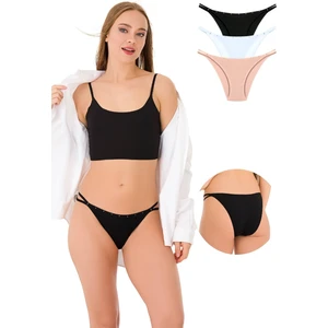 1025 Çift İp-Taş Detaylı Bikini Külot Paketi 1025-V1