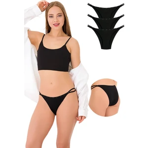 1025 Çift İp-Taş Detaylı Bikini Külot Paketi 1025-V4