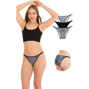 New Lilla 1025 Çift Ip-Taş Detaylı Bikini Külot Paketi 1025-V8