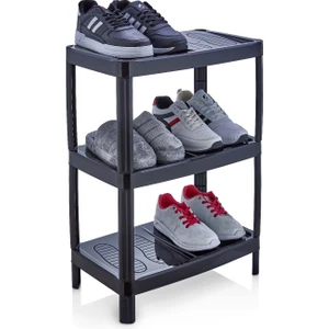Modern 3 Katlı Ayakkabılık Siyah Renk Portatif Ayakkabı Standı 3 Katlı