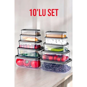 Ny Home 10'lu Set Embox Dikdörtgen Erzak, Gıda Saklama Kabı Antrasit