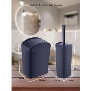 5 Lt Soft Çöp Kovası ve Wc Fırçası-Lacivert