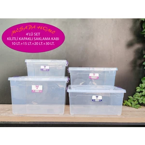 Lotusbox 4'lü Set 10+15+20+30 LT. Çok Amaçlı Saklama Kabı - Erzak Saklama Kabı - Kapaklı Saklama Kutusu - Sepet - Oyuncak Kutusu - Kiler Kabı