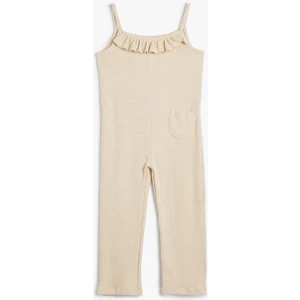 Askılı Tulum Cep Detaylı Fırfırlı Viskon Karışımlı