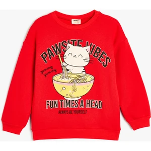 Sweatshirt Bisiklet Yaka Kedi Baskılı