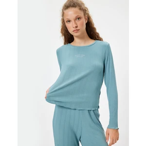Modal Kumaş Pijama Üstü Uzun Kollu Bisiklet Yaka