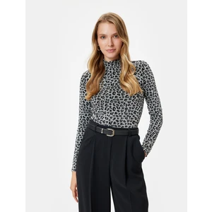Leopar T-Shirt Dik Yaka Uzun Kollu Slim Fit