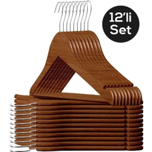 Beray Home 12 Adet Ahşap Görünümlü Plastik Kahverengi Elbise Askı