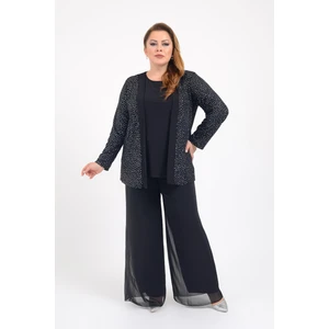 Lilas Xxl Büyük Beden Gümüş Renkli Ikili Takım Abiye Bluz