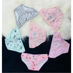 Yakamoz Toptan 6'lı Kız Çocuk Desenli Likralı Slip-Külot