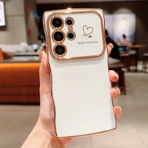 Seashell Digital Samsung Galaxy S24 Ultra Kılıf Dalga Çerçeveli Aşk Kalpli Yükseltilmiş Kamera Koruma Tpu Kapak-Fildişi Beyazı (Yurt Dışından)