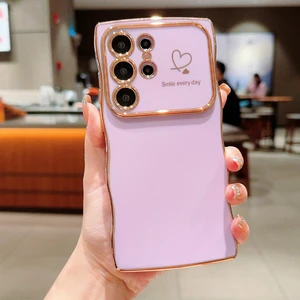 Seashell Digital Samsung Galaxy S23 Ultra Kılıf Love Heart Yükseltilmiş Kamera Korumalı Dalga Çerçeve Tpu Kapak-Mor (Yurt Dışından)