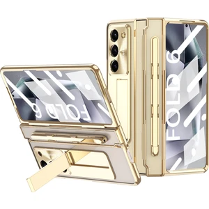 Seashell Digital Samsung Galaxy Z Fold6 5g Kickstand Telefon Kılıfı Pc Katlanır Kapak ile Temperli Cam Filmi + Stylus Kalem-Altın (Yurt Dışından)