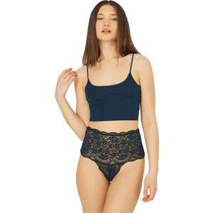 Tenan Yeşili Dantelli Lastik Detay Yüksek Bel Kadın Tanga Külot