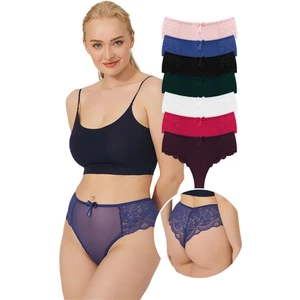 Dantelli Tül Detaylı Büyük Beden Kadın Brezilya 7'li Paket Külot