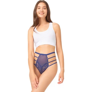 Koyu Kobalt Transparan Lastik Detaylı Fiyonklu Kadın Bikini Külot