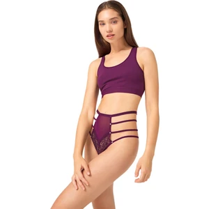Mürdüm Transparan Lastik Detaylı Fiyonklu Kadın Bikini Külot