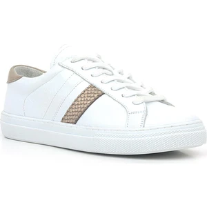 Hakiki Deri Beyaz Bakır Desenli Günlük Kadın Sneaker Ayakkabı