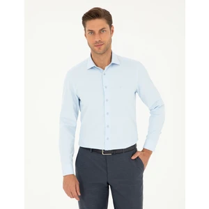 Pierre Cardin Erkek Açık Mavi Slim Fit Armürlü Uzun Kollu Gömlek 50298046-VR003