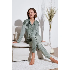 Parlak Kadife Ribanalı Pijama Takımı Bayan Pijama Takımı 6097110