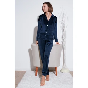 Parlak Kadife Ribanalı Pijama Takımı Bayan Pijama Takımı 6097110