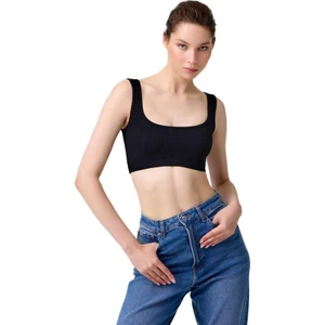 Premium - Kadın Siyah Seamless Kare Yaka Crop Top Büstiyer