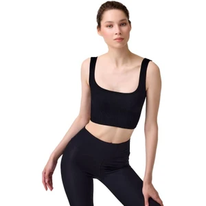 Cottonhill Premium - Kadın Siyah Seamless Orta Boy Kare Yaka Crop Top Büstiyer