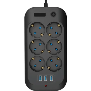 Termal Akım Korumalı, Çocuk Korumalı, 6'lı 2 mt Uzatma Kablosu 6 x Priz, 3 x USB - Ftr-11