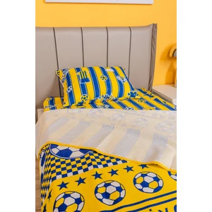 Eren Home Tek Kişilik Sarı Lacivert Taraftar  Çocuk Pike Takımı Lastikli Fitted Çarşaflı