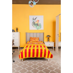 Eren Home Tek Kişilik Sarı Kırmızı Taraftar Çocuk Pike Takımı Lastikli Fitted Çarşaflı