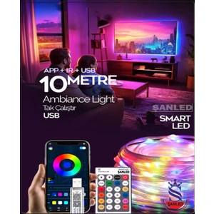 Sese ve Müziğe Duyarlı Bluetooth Özellikli Rgb Şerit LED - 10 Metre 5050 Smd Iç Mekan 3 Çip