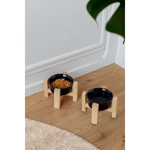 Ahşap Ayaklı Seramik Kedi Köpek Ikili Mama ve Su Kabı 12 x 10 cm